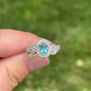 Betroka blue apatite and white zircon Ring